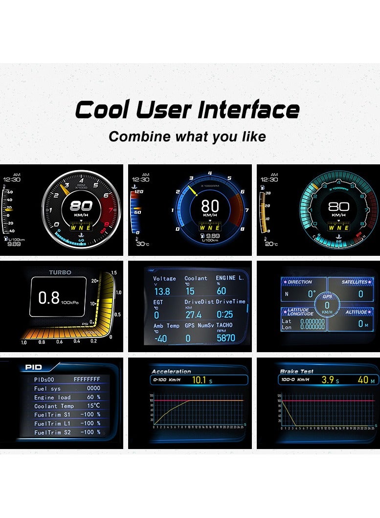 شاشة عرض رأس HUD للسيارة، مقياس ذكي OBD2+GPS، كمبيوتر السيارة، أداة السيارة متعددة الوظائف BeiDou، تعمل بشكل رائع لمعظم السيارات - Image 4